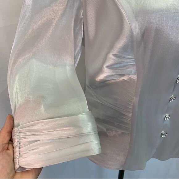 Laura Petites Silver pearl shiny coloured evening formal blouse size 10P - Picture 5 of 9